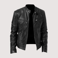 Men's Band Collar Leather Jacket | Slim Dark Edge Fit Hero