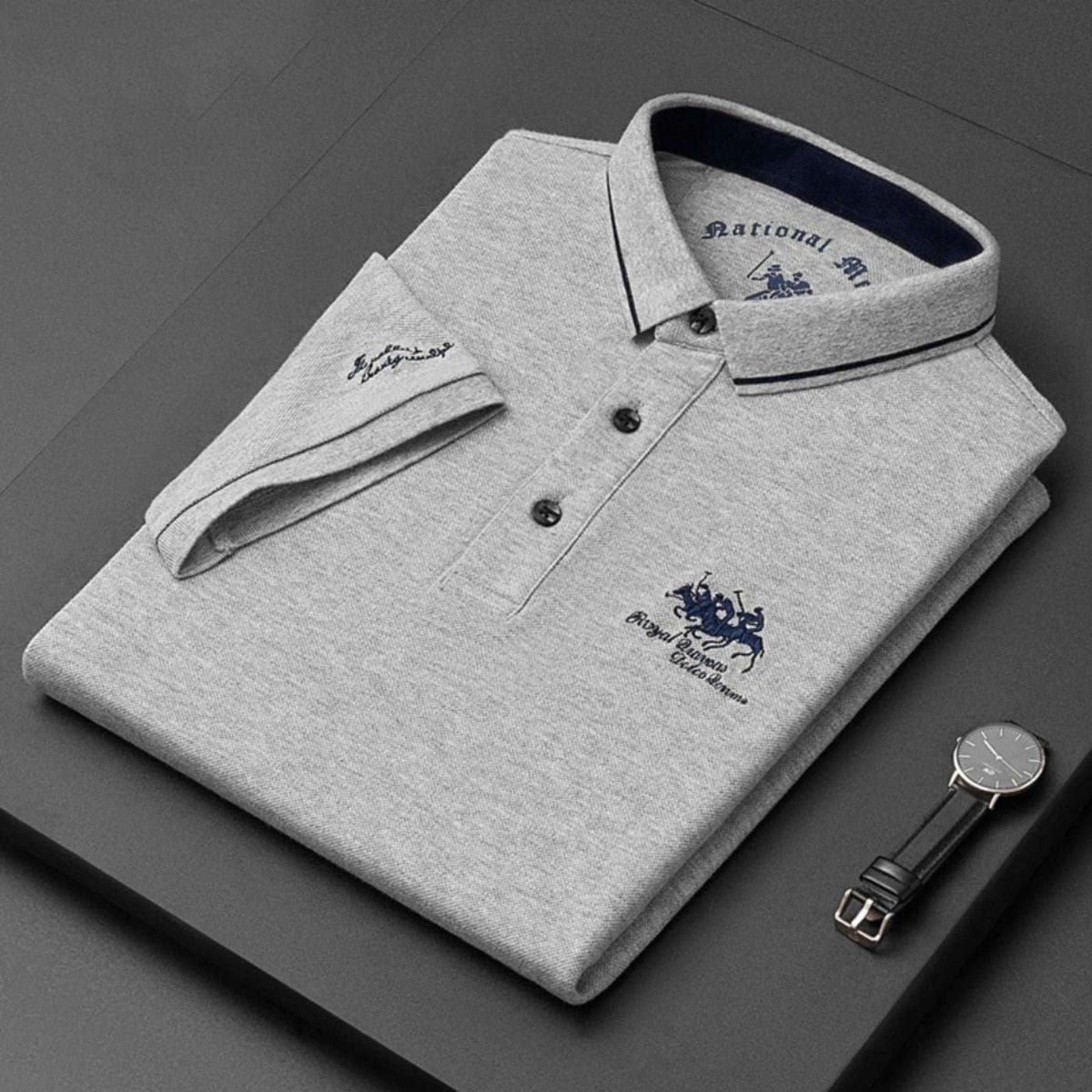 Men's Breathable Polo Shirt with Gold Contrast Collar Back