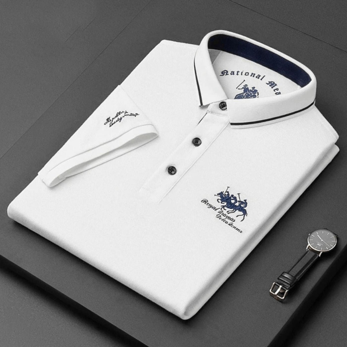 Men's Breathable Polo Shirt with Gold Contrast Collar Side