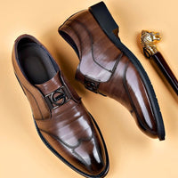 Men's Buckle Detail Loafers Dress Shoes Front