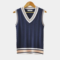 Men's Cable Knit Sweater Vest | V Neck with Ribbed Trim Front