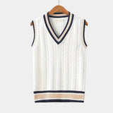 Men's Cable Knit Sweater Vest | V Neck with Ribbed Trim