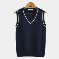 Men's Cable Knit Sweater Vest | V Neck with Ribbed Trim Side