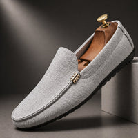 Men's Canvas Slip-On Loafers | Gold Bar Trim Detail Detail