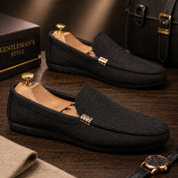 Men's Canvas Slip-On Loafers | Gold Bar Trim Detail Lifestyle