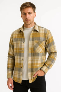 Men's Checkered Long Sleeve Shirt | Relaxed Fit with Dual Chest Pockets Front