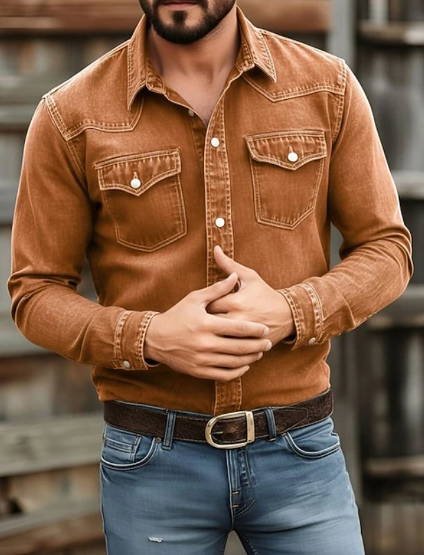Men's Classic Button-Up Long Sleeve Shirt Close Up