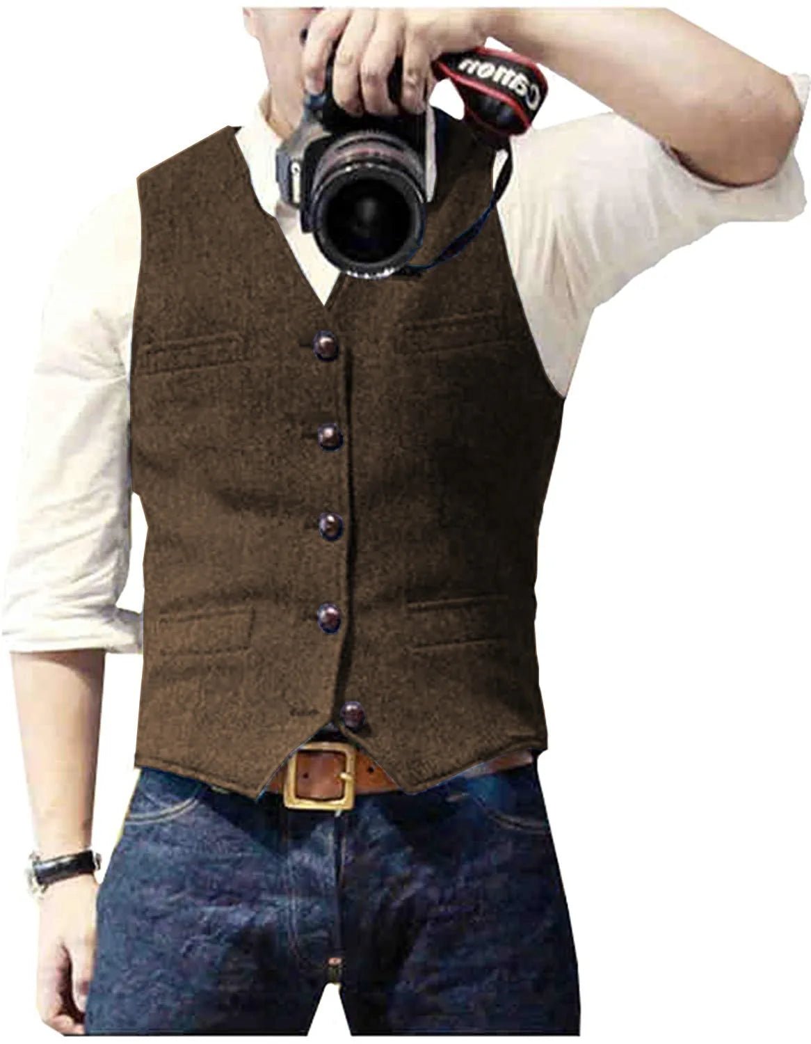 Men's Classic Herringbone Tweed Waistcoat | Smart Tailored Fit Angle