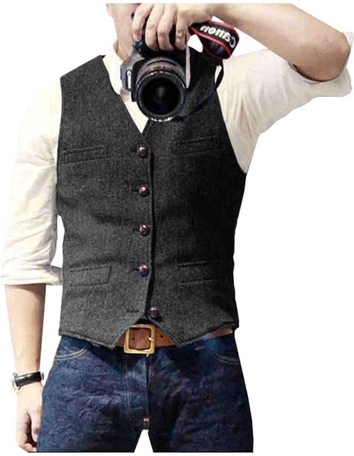 Men's Classic Herringbone Tweed Waistcoat | Smart Tailored Fit Back