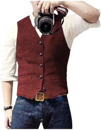 Men's Classic Herringbone Tweed Waistcoat | Smart Tailored Fit Close Up