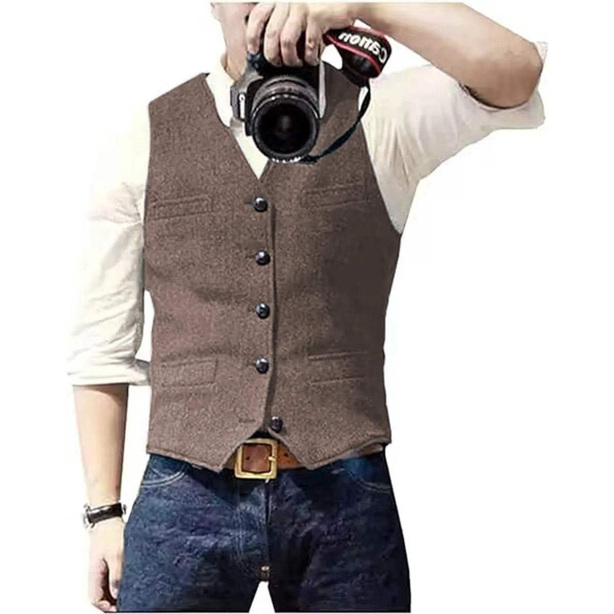 Men's Classic Herringbone Tweed Waistcoat | Smart Tailored Fit Detail