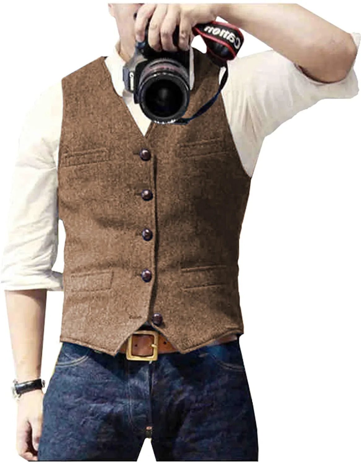 Men's Classic Herringbone Tweed Waistcoat | Smart Tailored Fit Front
