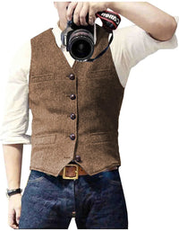 Men's Classic Herringbone Tweed Waistcoat | Smart Tailored Fit Front