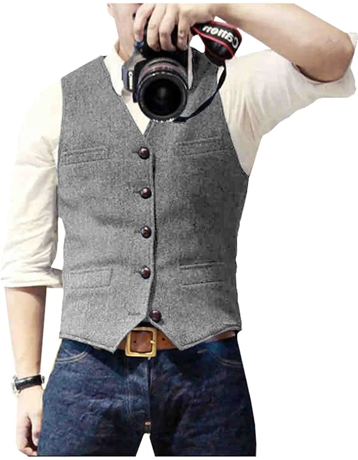 Men's Classic Herringbone Tweed Waistcoat | Smart Tailored Fit View 12