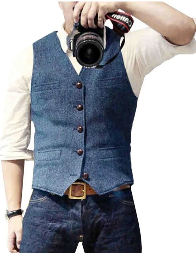 Men's Classic Herringbone Tweed Waistcoat | Smart Tailored Fit View 14