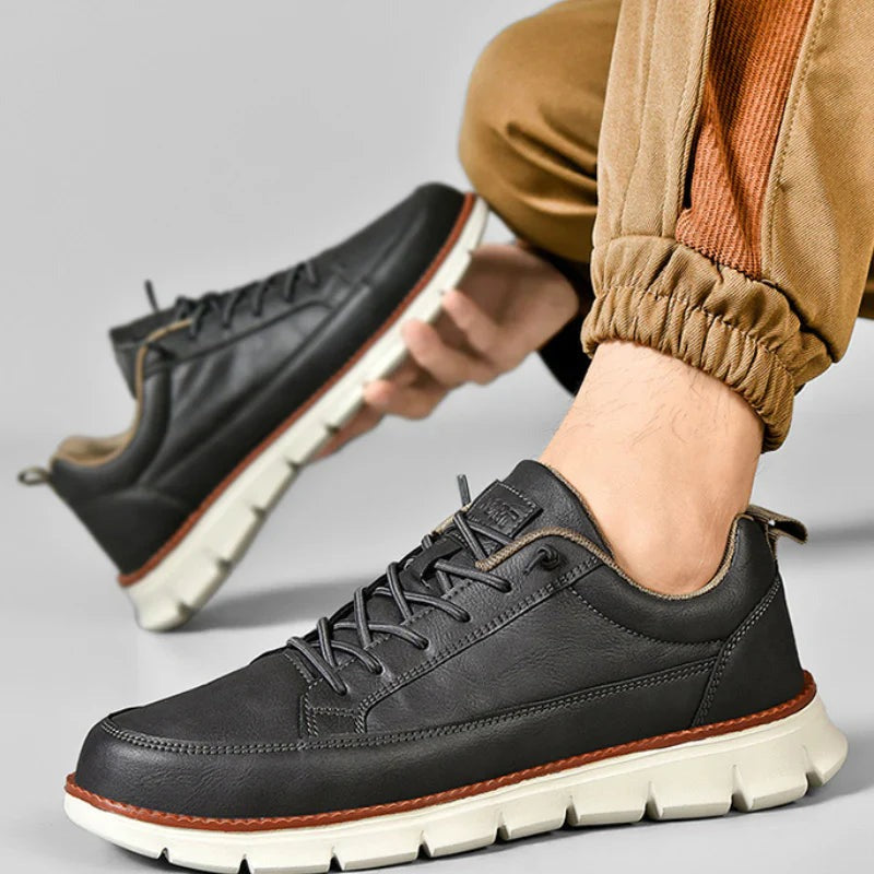Men's Classic Leather Lace-Up Sneakers - angle