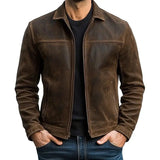Men's Classic Zip Jacket | Fitted Leather with Chest Yoke