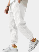 Men's Cotton Linen Joggers | Tapered Fit with Cuffed Ankles
