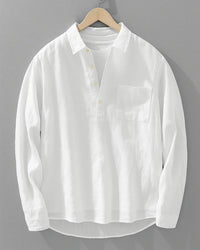 Men's Cotton Linen Popover Shirt | Oversized Henley Half Button Front