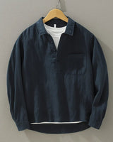 Men's Cotton Linen Popover Shirt | Relaxed Fit Half Placket