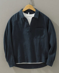 Men's Cotton Linen Popover Shirt | Relaxed Fit Half Placket Hero