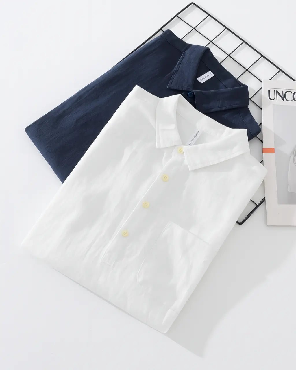 Men's Cotton Linen Popover Shirt | Relaxed Fit Half Placket Side