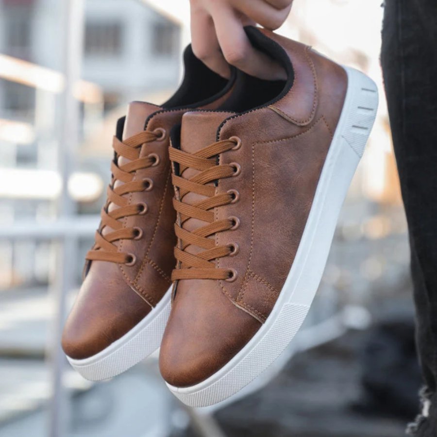 Men's Distressed Leather Sneakers | Smart Casual City Fit Close Up