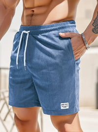 Men's Elastic Waist Swim Shorts | Corduroy Texture Quick Dry Detail