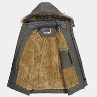 Men's Fur Hooded Winter Parka | Relaxed Fit Layering Coat Close Up