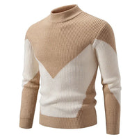 Men's Geometric Panel Premium Sweater | Color Block Relaxed Fit Close Up