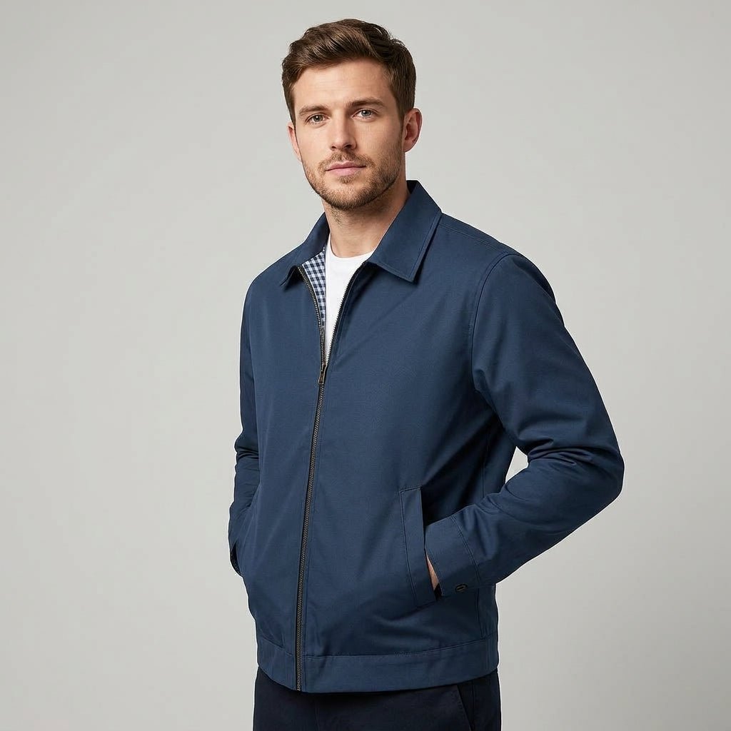 Men's Harrington Lined Jacket | Slim Fit Gingham Contrast Close Up