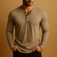 Men's Henley Long Sleeve Shirt | Slim Fit Button Placket Back