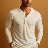 Men's Henley Long Sleeve Shirt | Slim Fit Button Placket