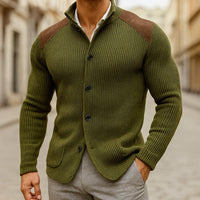 Men's Knitted Blazer | Structured Fit with Suede Patches Close Up