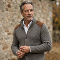 Men's Knitted Blazer | Structured Fit with Suede Patches Detail