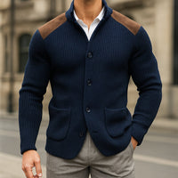 Men's Knitted Blazer | Structured Fit with Suede Patches Side