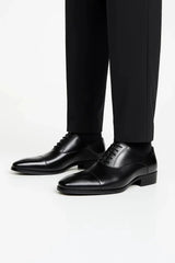 Men's Leather Derby Dress Shoes | Cap Toe Formal Black