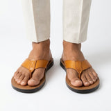 Men's Leather Toe Post Sandals with Cushioned Sole