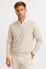Men's Lightweight V-Neck Knit Sweater | Ribbed Slim Fit Pull