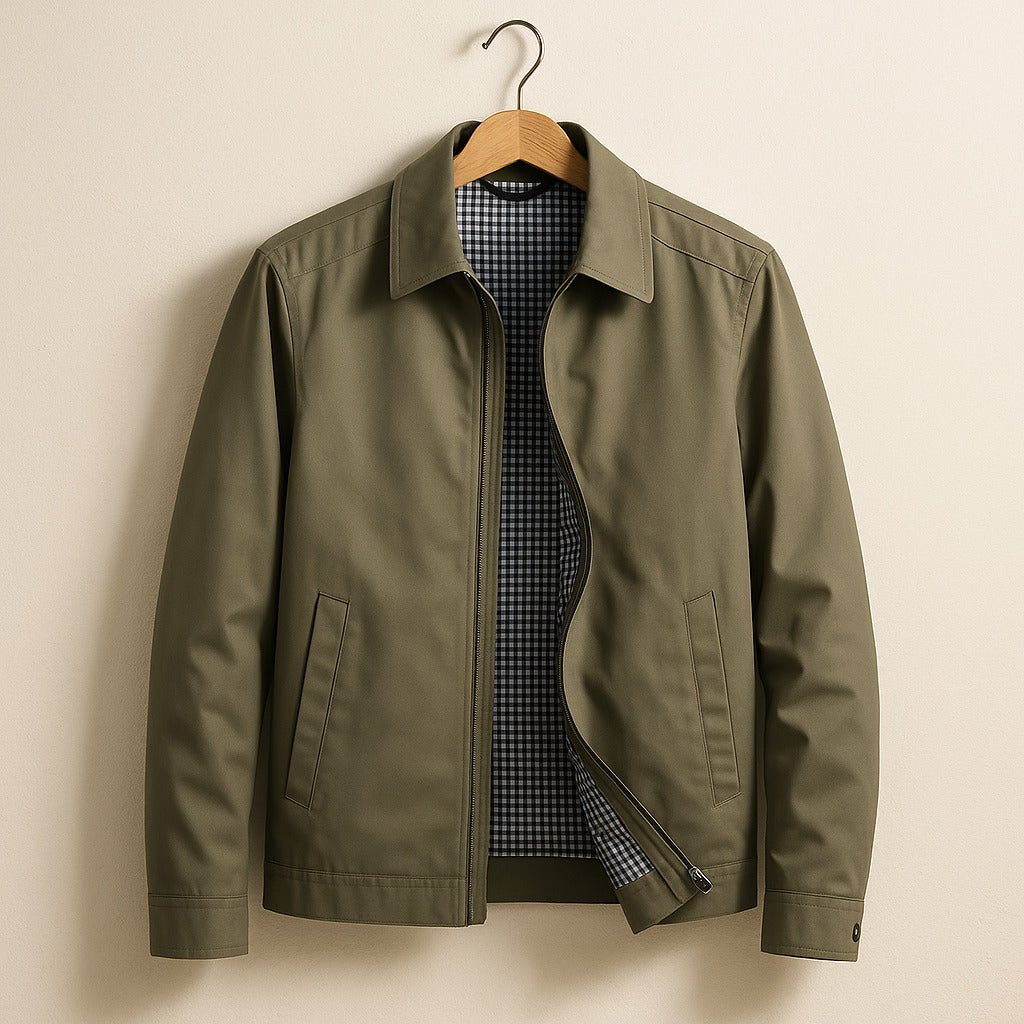 Men's Lined Classic Jacket | Harrington Fit with Gingham Lining Full