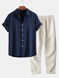 Men's Linen Band Collar Co-Ord | Matching Trousers Set Hero