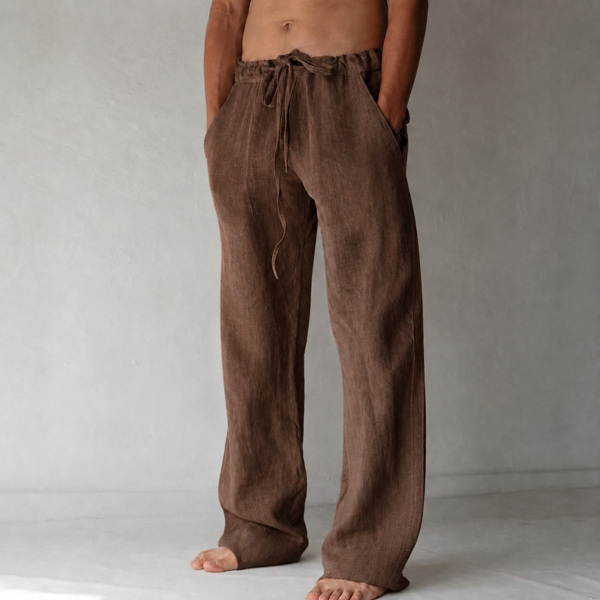 Men's Linen Drawstring Wide-Leg Loose Trousers - lifestyle