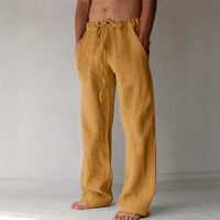 Men's Linen Drawstring Wide-Leg Loose Trousers - view