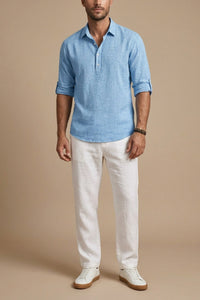 Men's Linen Long Sleeve Polo Shirt - back