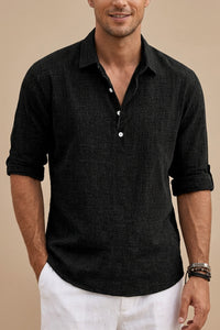 Men's Linen Long Sleeve Polo Shirt - detail