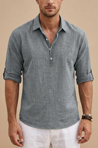 Men's Linen Long Sleeve Polo Shirt - side