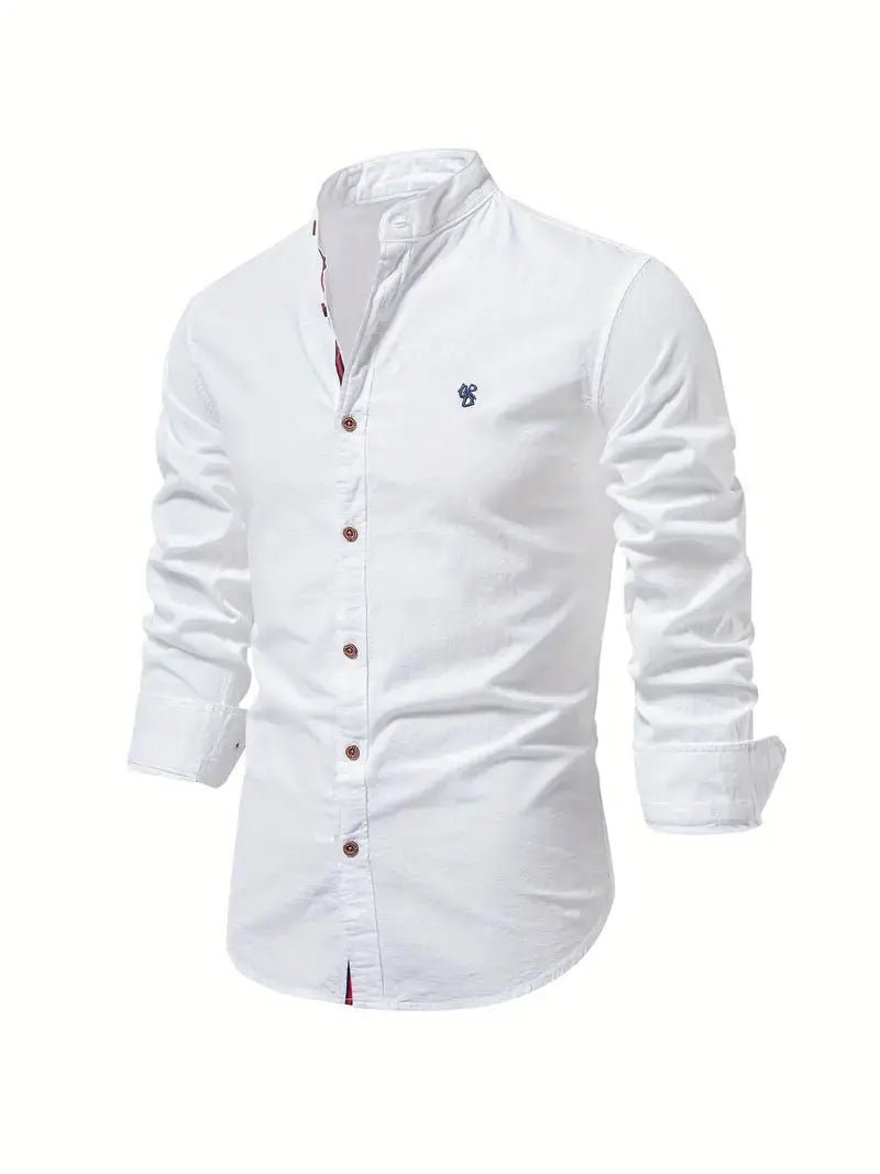 Men's Linen Stand Collar Shirt | Long Sleeve Smart Casual Hero