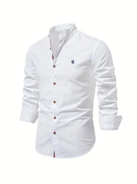 Men's Linen Stand Collar Shirt | Long Sleeve Smart Casual Hero