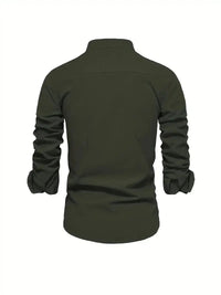 Men's Linen Stand Collar Shirt | Long Sleeve Smart Casual View 15