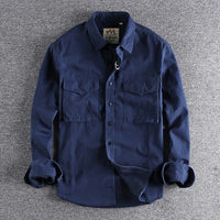 Men's Long Sleeve Pocket Shirt with Dual Chest Pockets Side